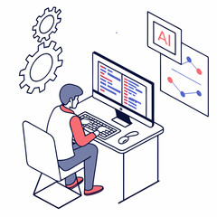 Programmer working on ai development coding software computer