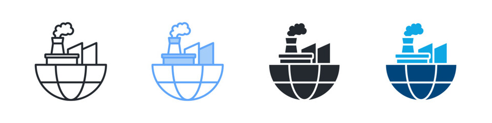 Global Industry Icon Set Multiple Style. Design In Outline, Blue, Glyph, Dual Tone