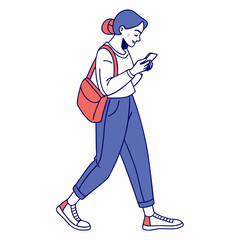 Young woman walking using smartphone mobile phone