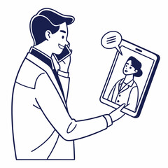 Businessman on phone call video conferencing with colleague