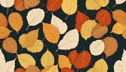Golden hour autumn leaves pattern. Harvest fall texture. Seamless background