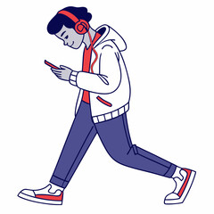 Fototapeta premium Young person walking listening music smartphone headphones