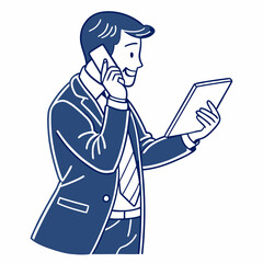 Businessman multitasking phone call tablet digital technology