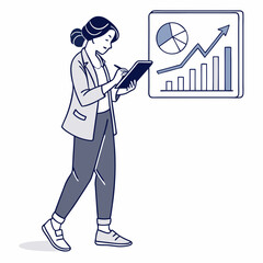 Businesswoman reviewing positive financial growth charts on tablet