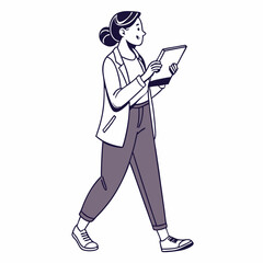 Woman walking using tablet digital device technology modern lifestyle