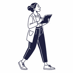 Woman walking using tablet digital device modern lifestyle