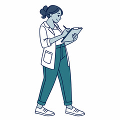 Woman doctor walking taking notes clipboard healthcare professional