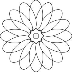 round flower outline drawing with petals for coloring 