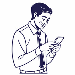 Happy businessman using smartphone smiling mobile phone communication