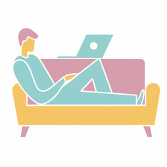 Man relaxing on sofa with laptop computer working from home