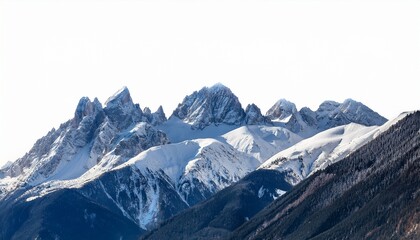 Fototapeta premium majestic mountain range with snow capped peaks against stark white background
