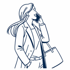 Happy businesswoman talking on phone walking with bag