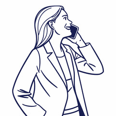 Businesswoman smiling on phone call stylish outline illustration