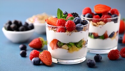 delicious parfait with mixed berries and yogurt