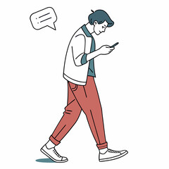 Walking man using smartphone clean cutout illustration