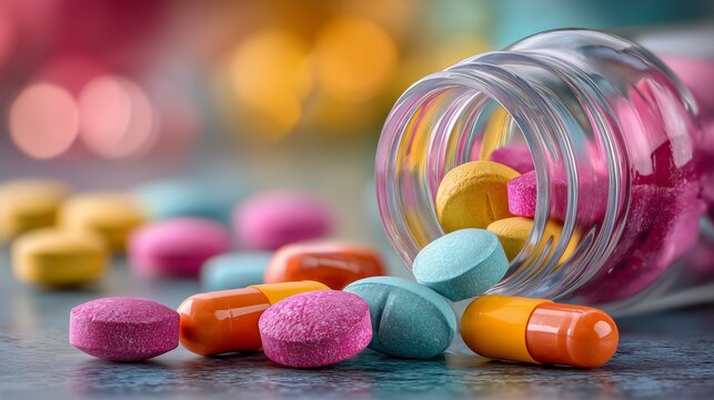 Pharmaceutical colors action inside a pharmacy product photography indoor setting close-up view health awareness