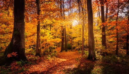 autumn fall forest autumnal forest scene with vibrant maple trees