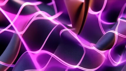 Luminous purple waves, abstract grid animation, a mesmerizing display of light and form - Powered by Adobe