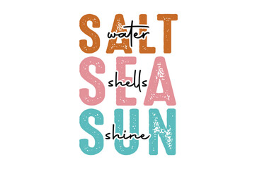 Salt water sea shells, Summer Beach Vector Illustration, summer svg, beach t shirt quotes,  Retro Summer t shirt Sublimation, Beach Vacation SVG, Cricut Cut File, Summer Holiday silhouette, Lake svg