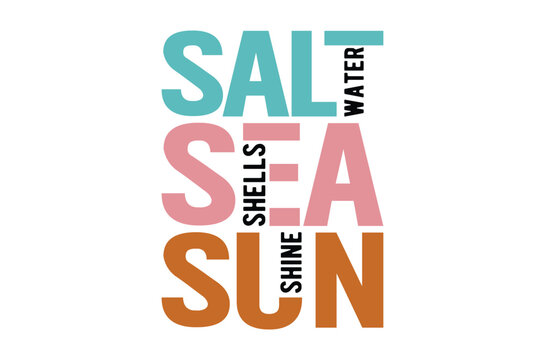 Salt water sea shells, Summer Beach Vector Illustration, summer svg, beach t shirt quotes,  Retro Summer t shirt Sublimation, Beach Vacation SVG, Cricut Cut File, Summer Holiday silhouette, Lake svg
