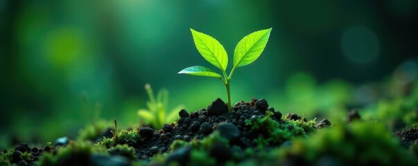 Green shoots emerging from technological device, network, robotics, biology
