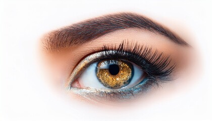 gros plan artistique d un oeil avec une pupille doree yeux bleu et marron d une femme