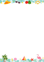 夏と海をイメージした縦型の上下のフレームイラスト_緑
