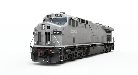 Gray freight train locomotive against white background