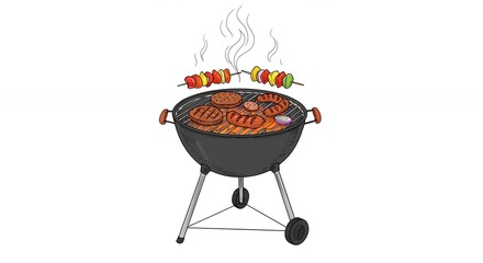 Grilled food on barbecue grill illustration