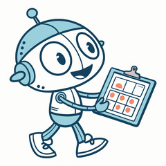 Friendly robot carrying clipboard data analysis