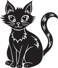 Obraz premium halloween cat silhouette vector icon, halloween cat vector, halloween cat illustration black and white