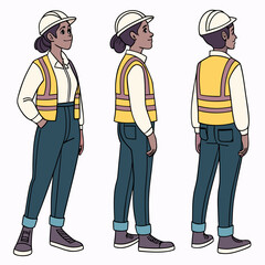 Female construction worker three quarter view illustration