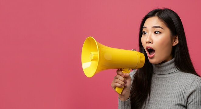 Woman Announcing Important News with Megaphone