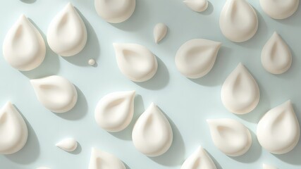 Pleasing visual arrangement featuring creamy white droplets against a serene light blue background creating a modern abstract minimalist composition