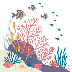 Vibrant coral reef scene with colorful fish
