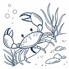 Adorable cartoon crab ocean underwater scene illustration