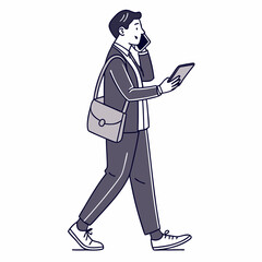 Professional businessman walking phone tablet