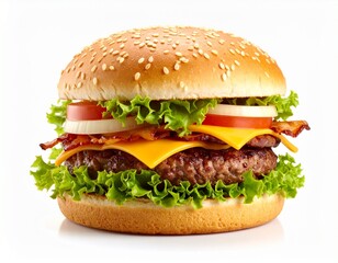Delicious burger with bacon cheese lettuce and tomato