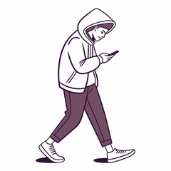 Person walking using smartphone winter jacket