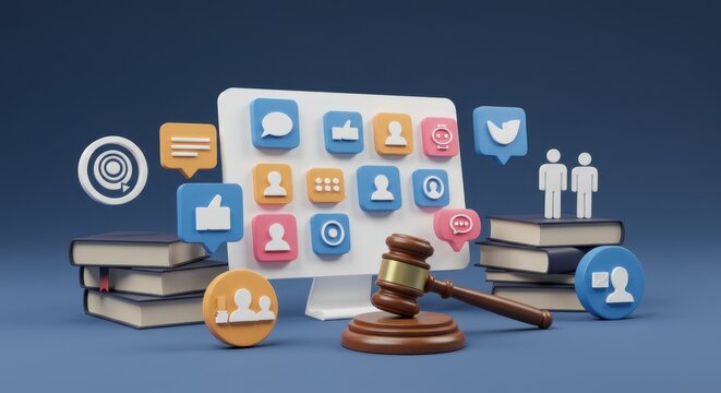 Social Media Law Legal Issues and Disputes Online Justice and Social Media Regulations Digital World - Powered by Adobe