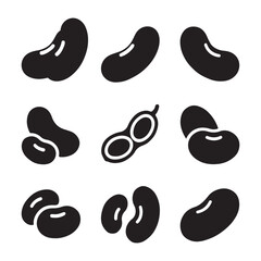 Beans Icon Set for Food. Vector Illustration Set of Beans and Pods
