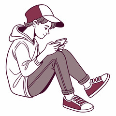 Teenager boy sitting using smartphone casual style