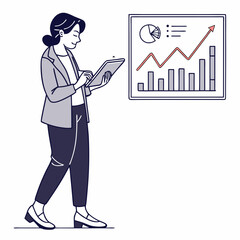 Businesswoman analyzing growth charts tablet