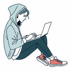 Young person working on laptop while seated