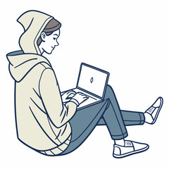 Young person working on laptop while sitting