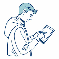 Young man using tablet digital device technology