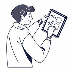 Man using tablet completing online survey form