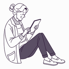 Woman sitting floor using tablet digital device