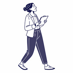 Professional woman walking holding clipboard transparent png