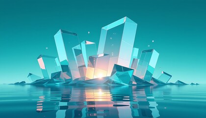 Fototapeta premium Abstract Crystal Cityscape Sunrise Over a Glassy Metropolis